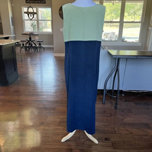 Vintage Jessica Howard Woman Size 18 Dress Long Midi Maxi Blue Green Sleeveless - Picture 5 of 10